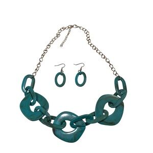 Paparazzi Silver Tone With Green Chunky Link Necklace & Earring Set 20-22"